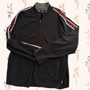 Vintage Eddie Bauer Block Striped Y2K Knit Track Jacket XL Black Red White